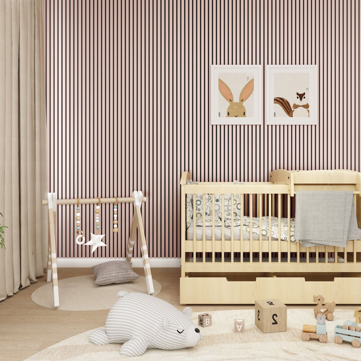 Acoustic Wall Panels in Dusky Pink with Black Backing