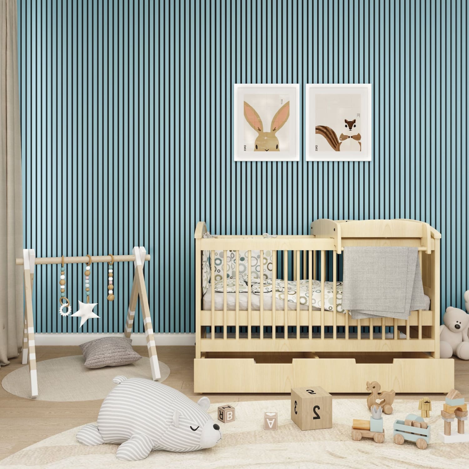 Acoustic Wall Panels in Baby Blue with Black Backing