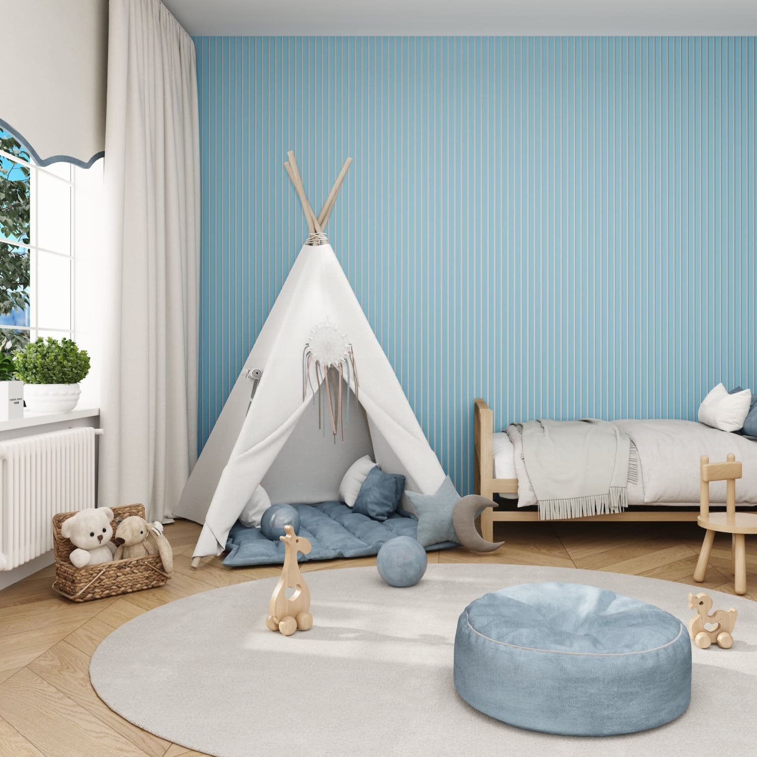 Acoustic Wall Panels in Baby Blue with White Backing