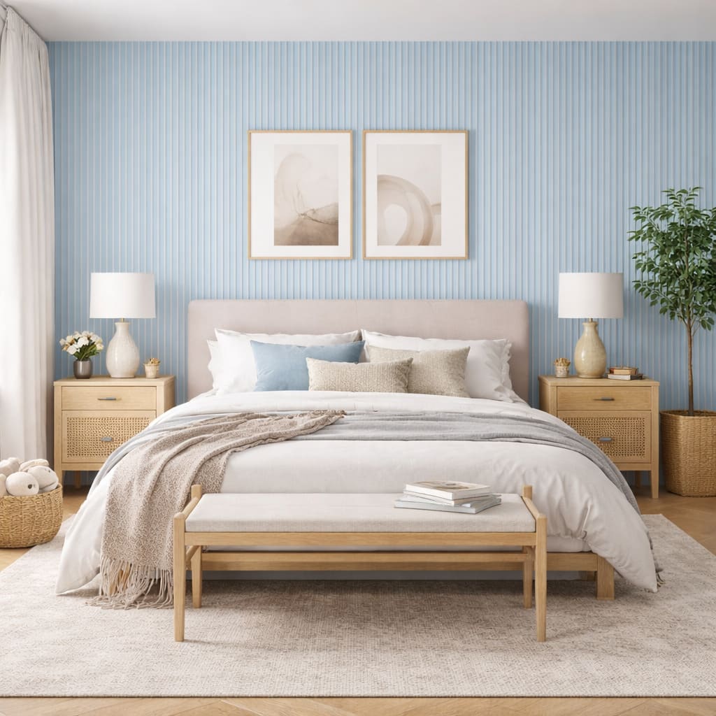 Acoustic Wall Panels in Baby Blue with White Backing