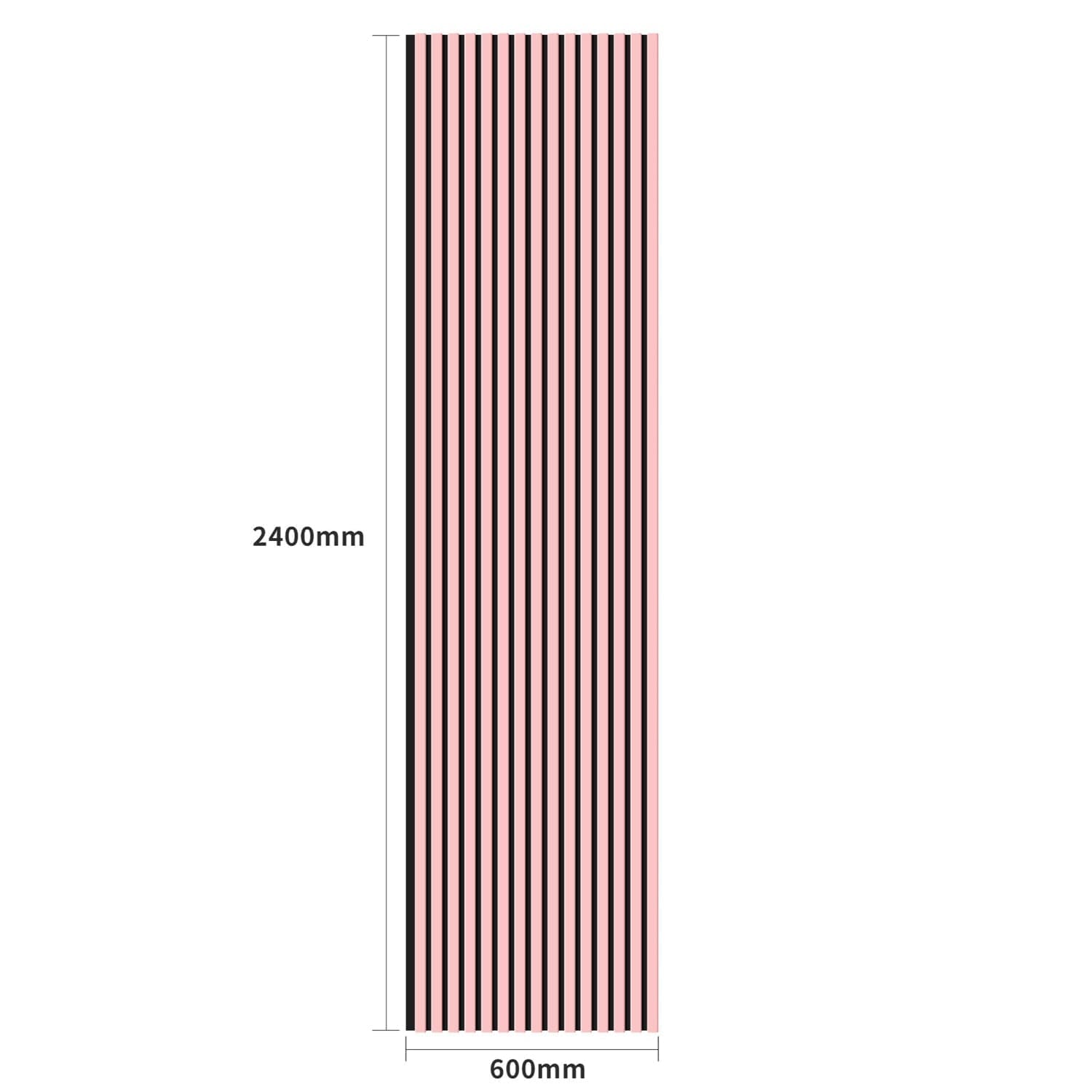 Pink and black striped wall panel with dimensions.