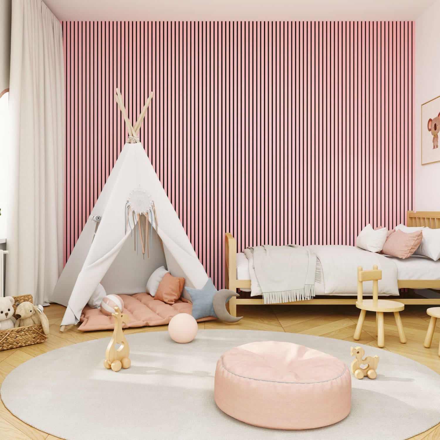 Acoustic Wall Panels in Petal Pink with Black Backing