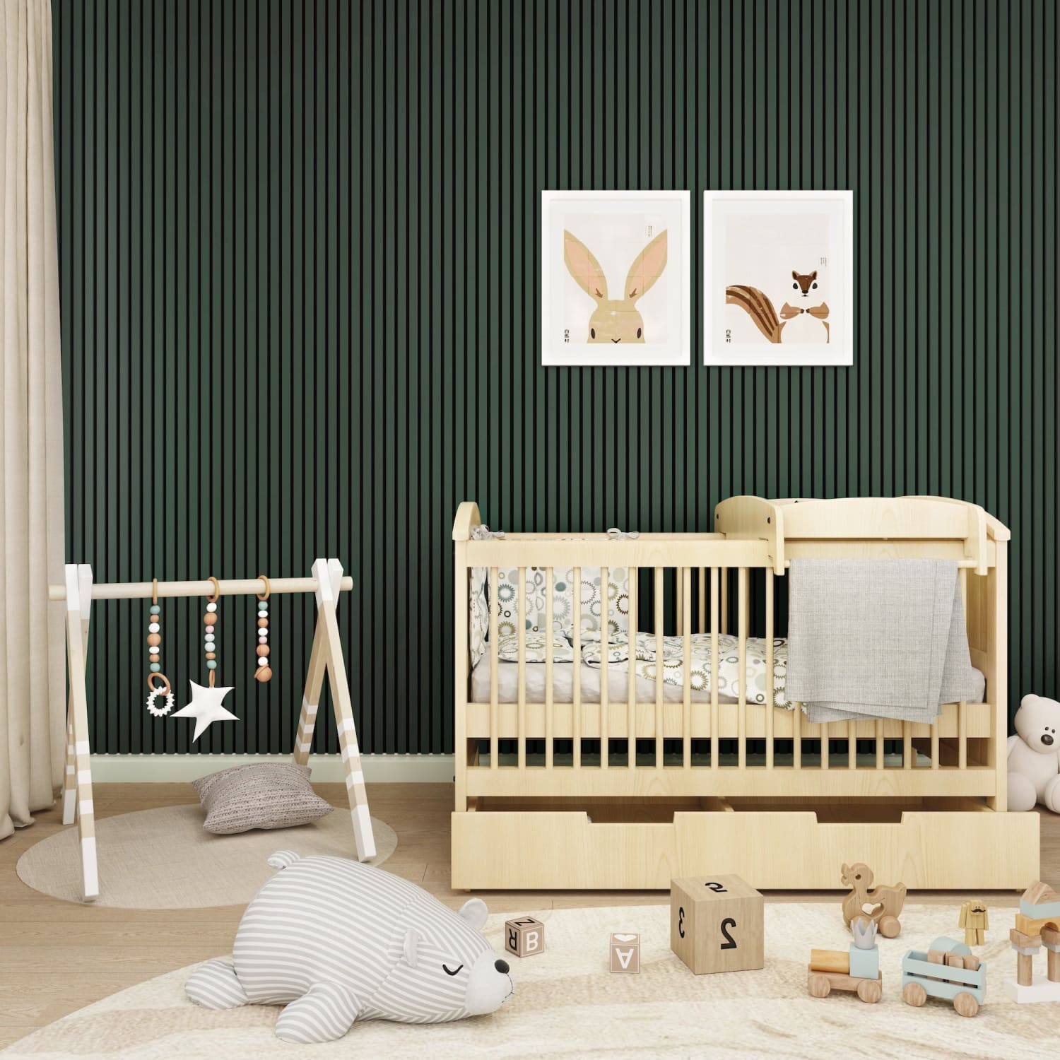 Acoustic Wall Panels in Rainforst Green with Black Backing