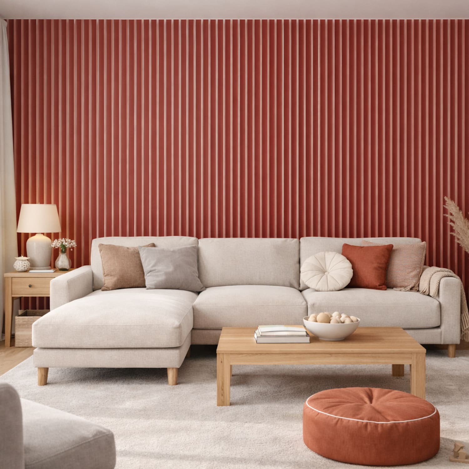 Acoustic Wall Panels in Red Wonder with White Backing