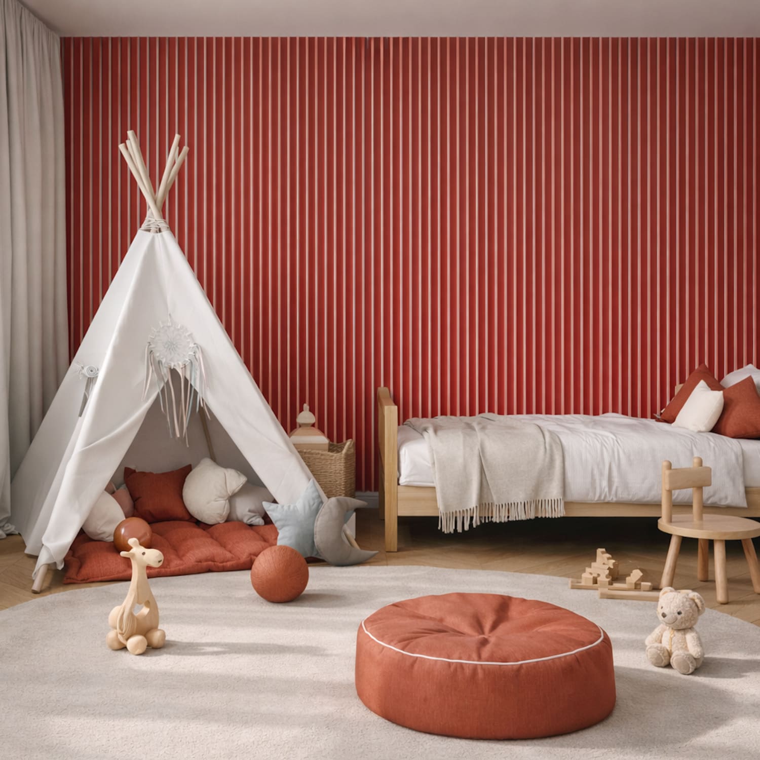 Acoustic Wall Panels in Red Wonder with White Backing