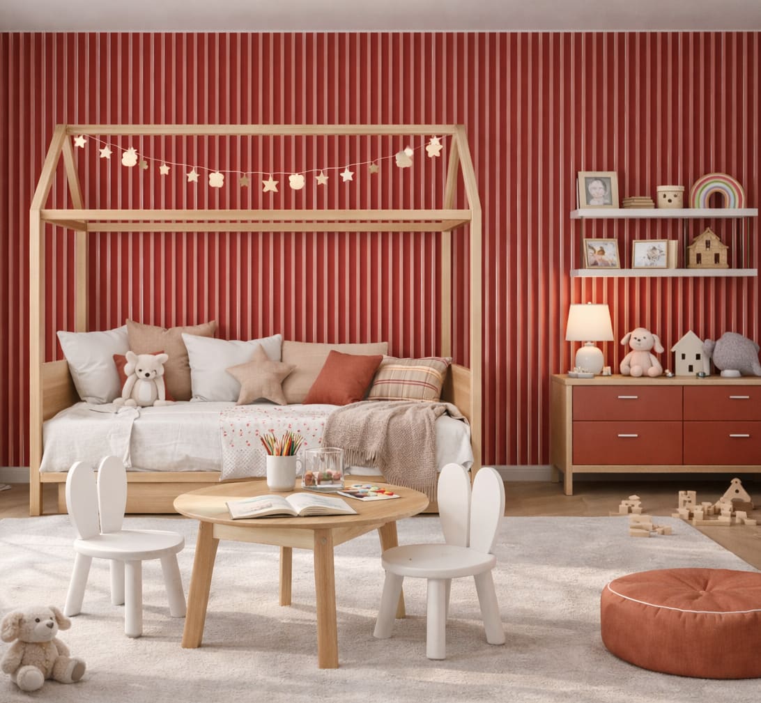 Acoustic Wall Panels in Red Wonder with White Backing