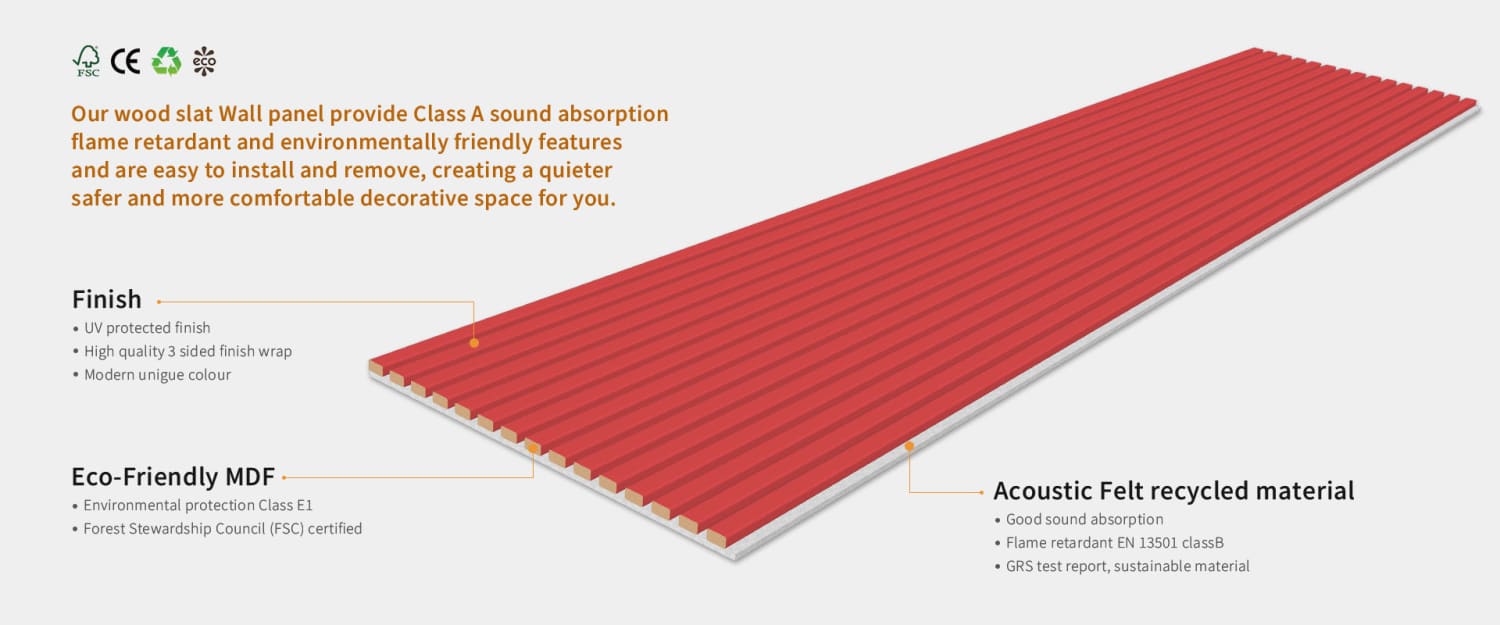 Acoustic Wall Panels in Red Wonder with White Backing