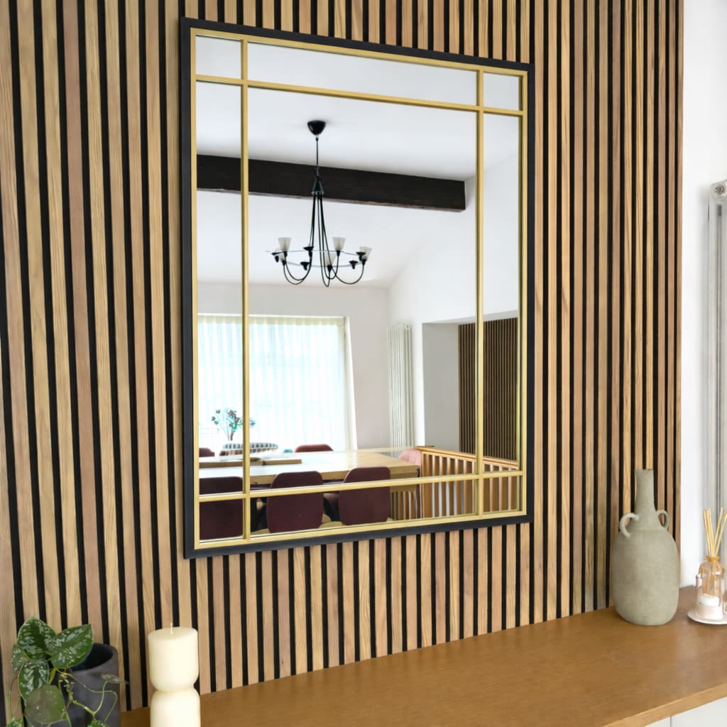 Aimi - Black & Gold Metal Rectangle Window Mirror - 95cm x 120cm