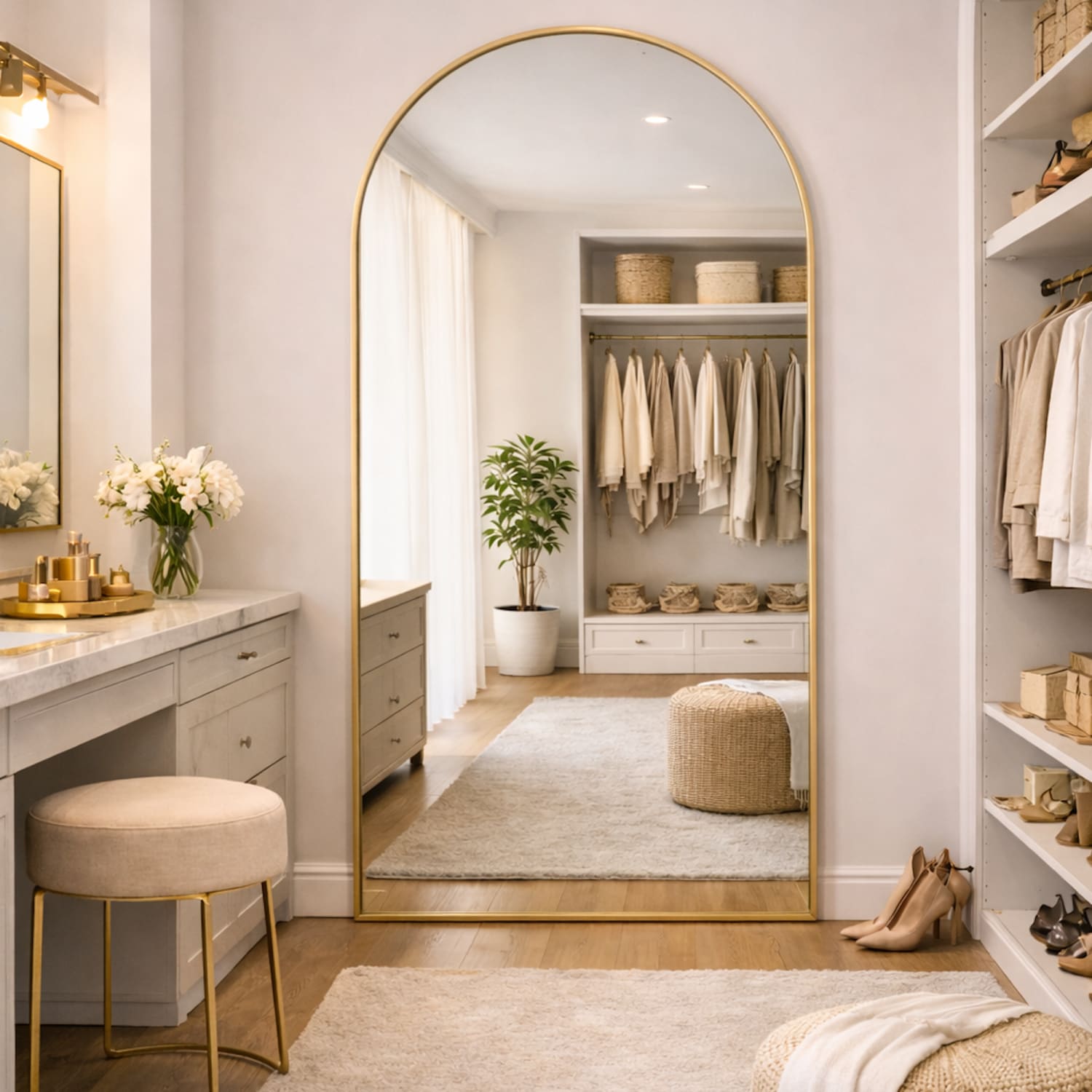 Akiko - Full Length Gold Metal Arched Mirror - 180cm x 90cm