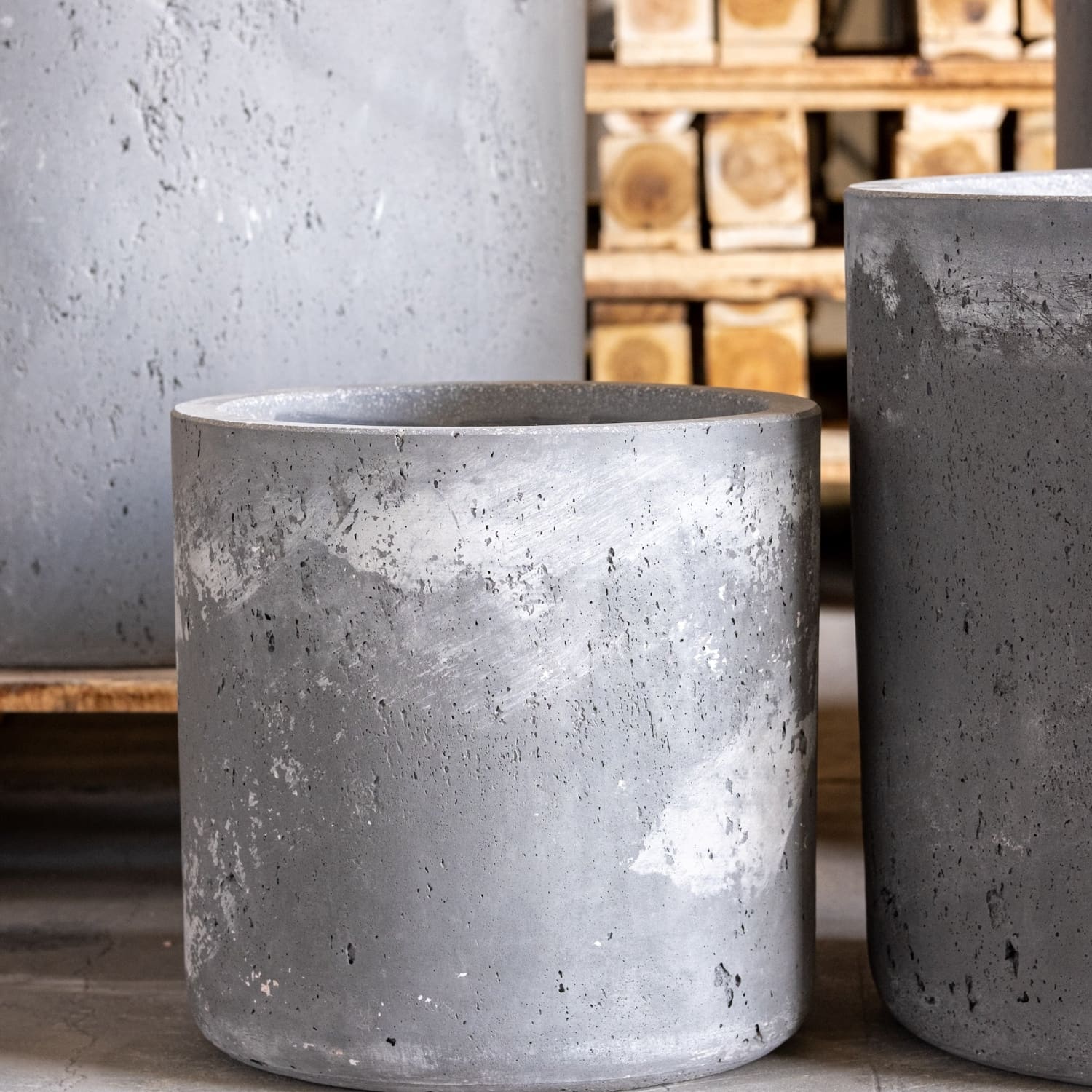 Gray concrete planter.