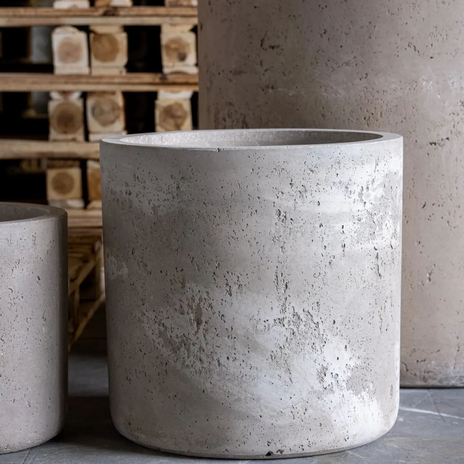 Textured concrete planter.