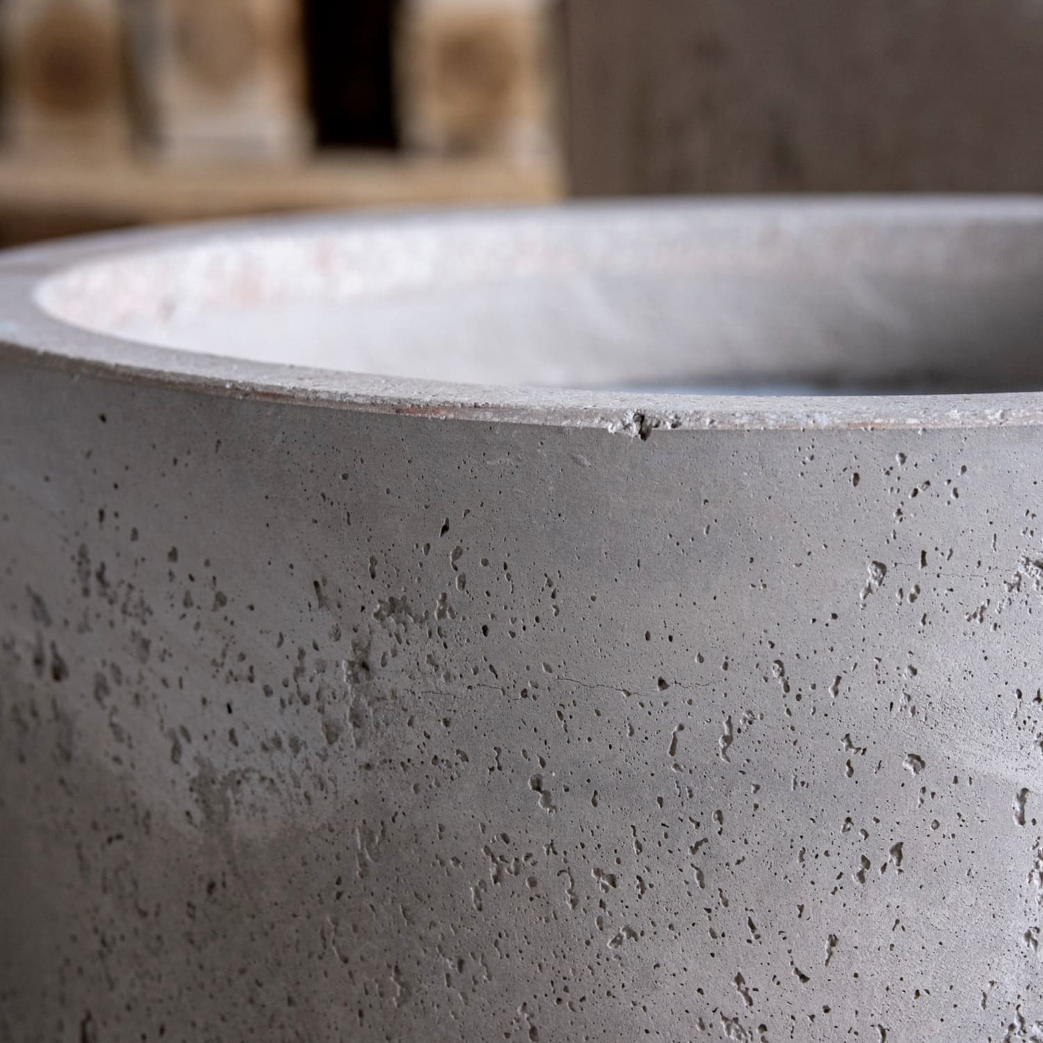 Gray concrete planter.