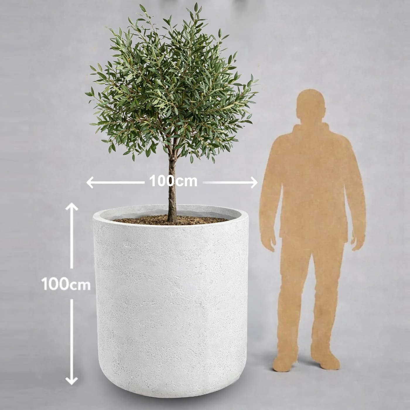 Aurella | White Mist – 100cm XXL Concrete Cylinder Planter – 621L Round Plant Pot