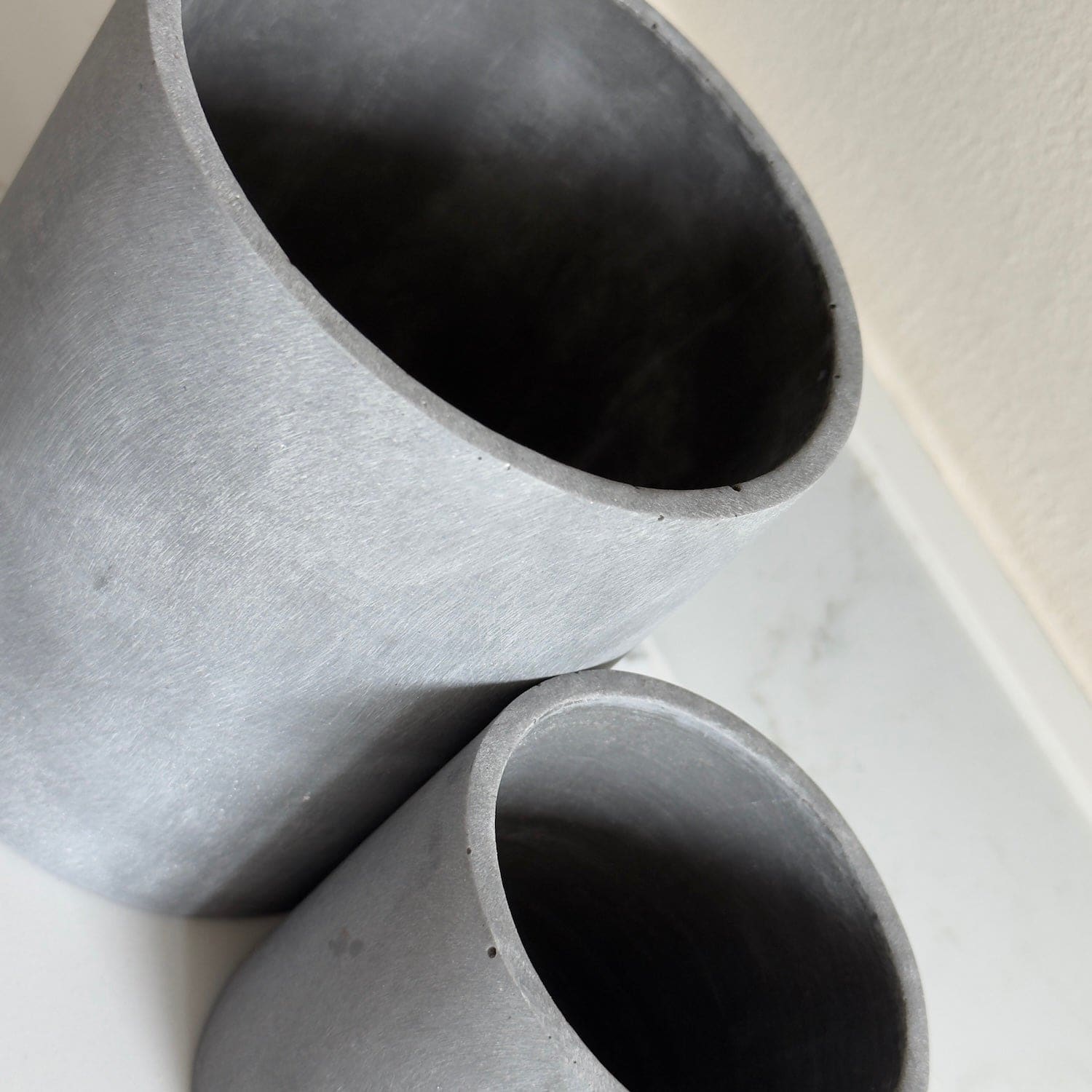 Aurello | Brushed Grey Stone Resin Indoor Plant Pots (Set of 2)