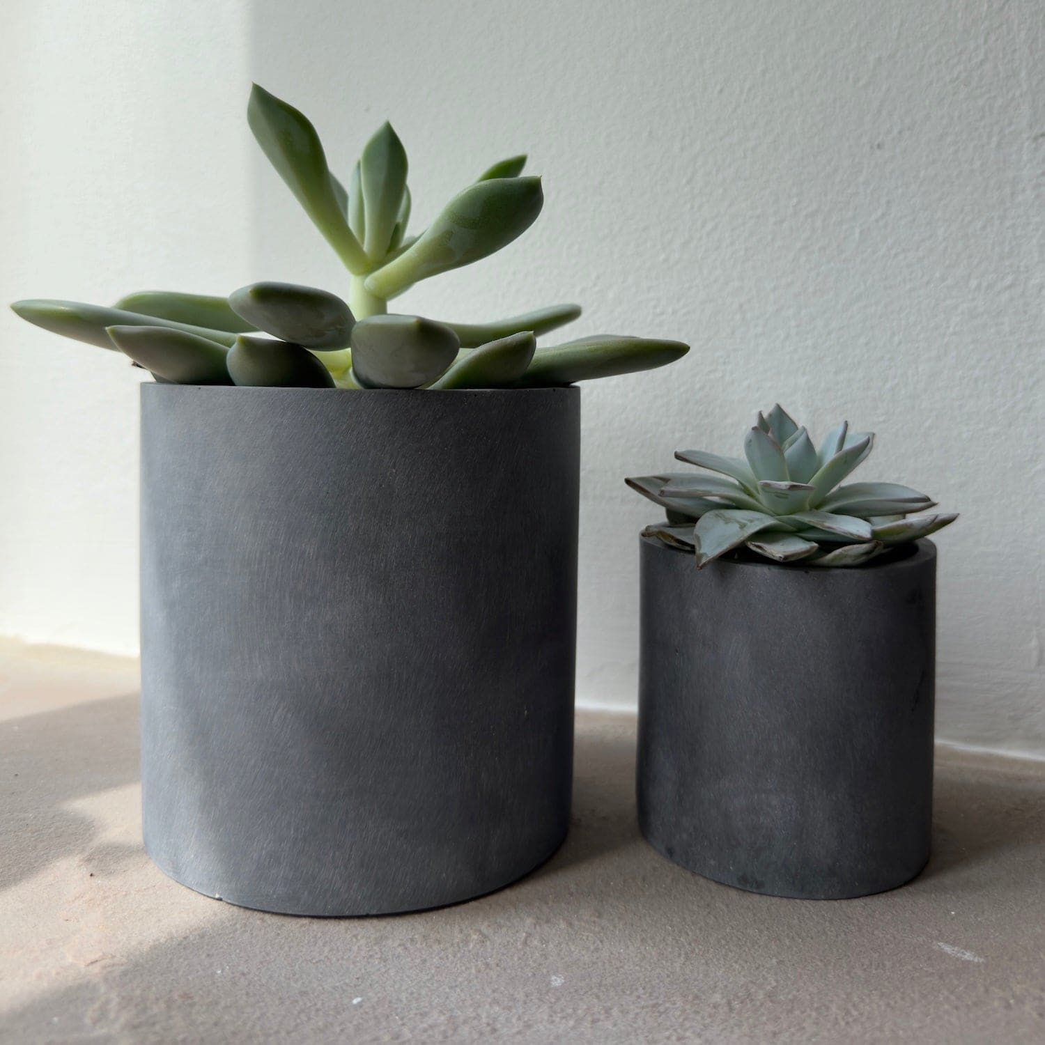 Aurello | Brushed Grey Stone Resin Indoor Plant Pots (Set of 2)