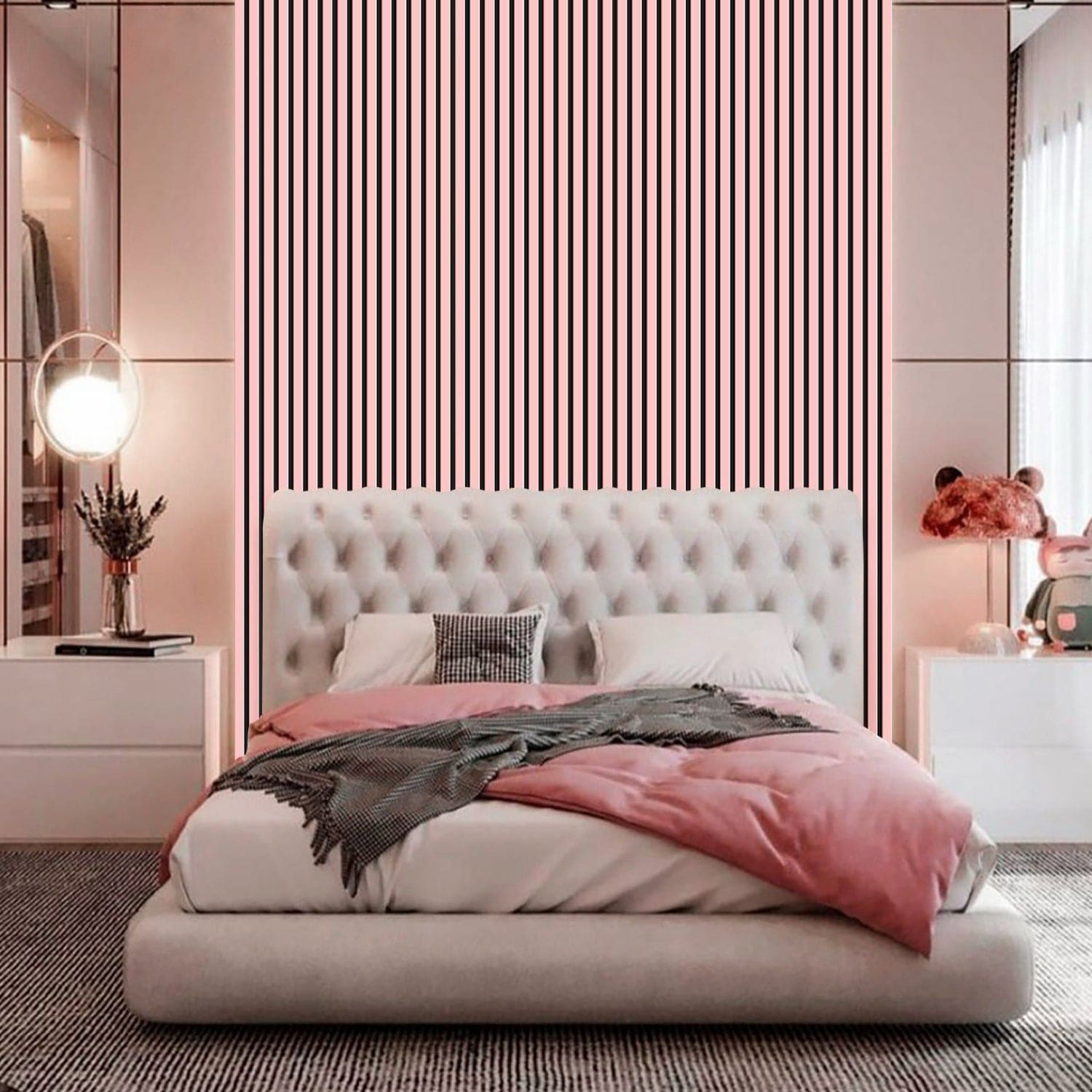 Tufted headboard bed.