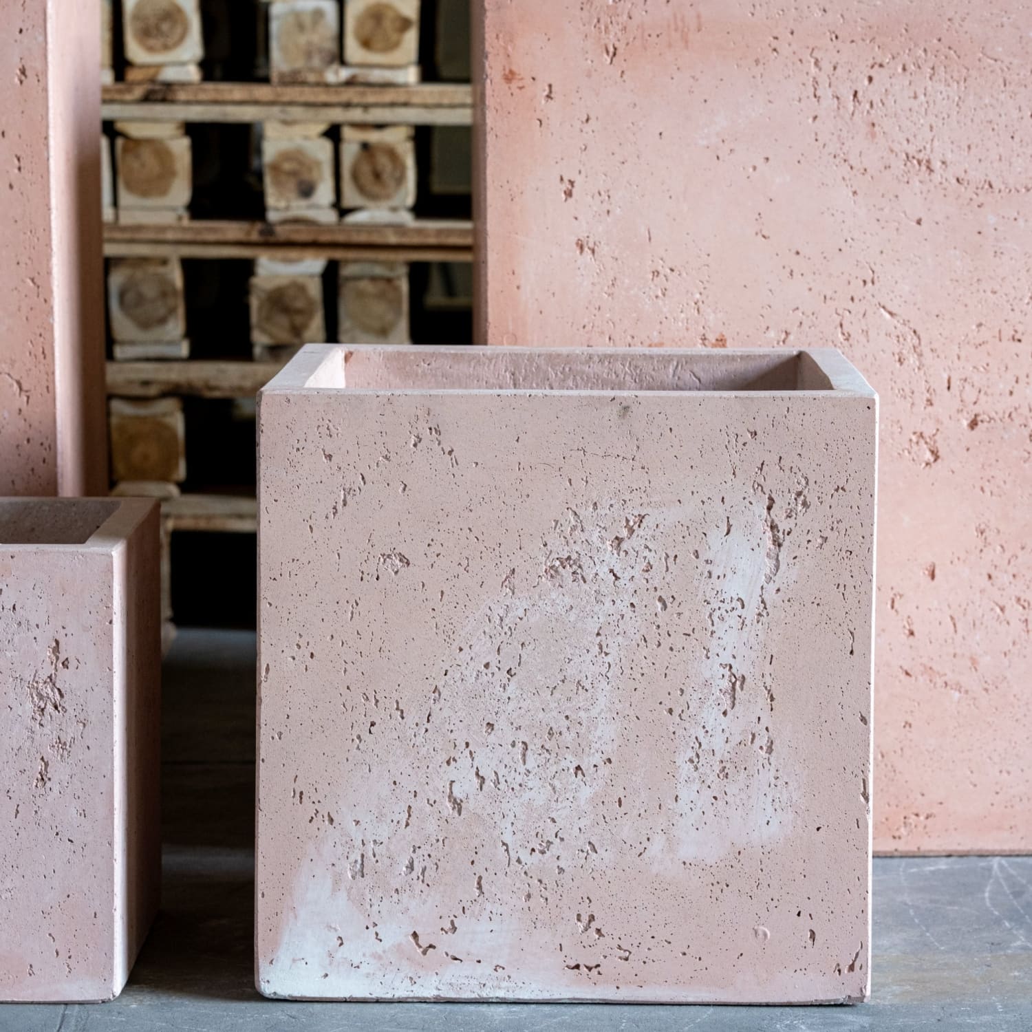 Square pink textured planter.