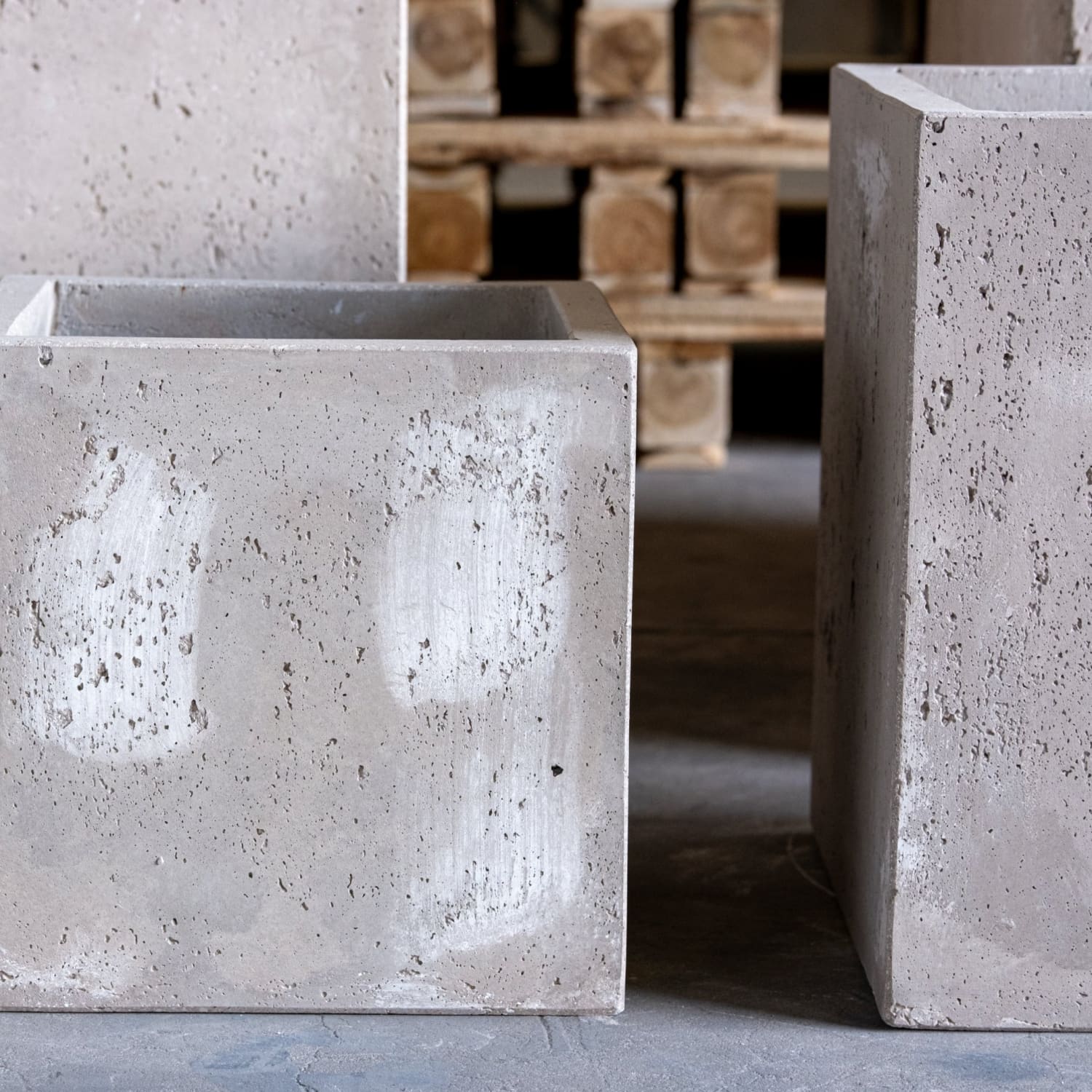 Cubrosa | Set Of 4 - Truffle – Concrete Square Planters Set – Cube Plant Pots Nest
