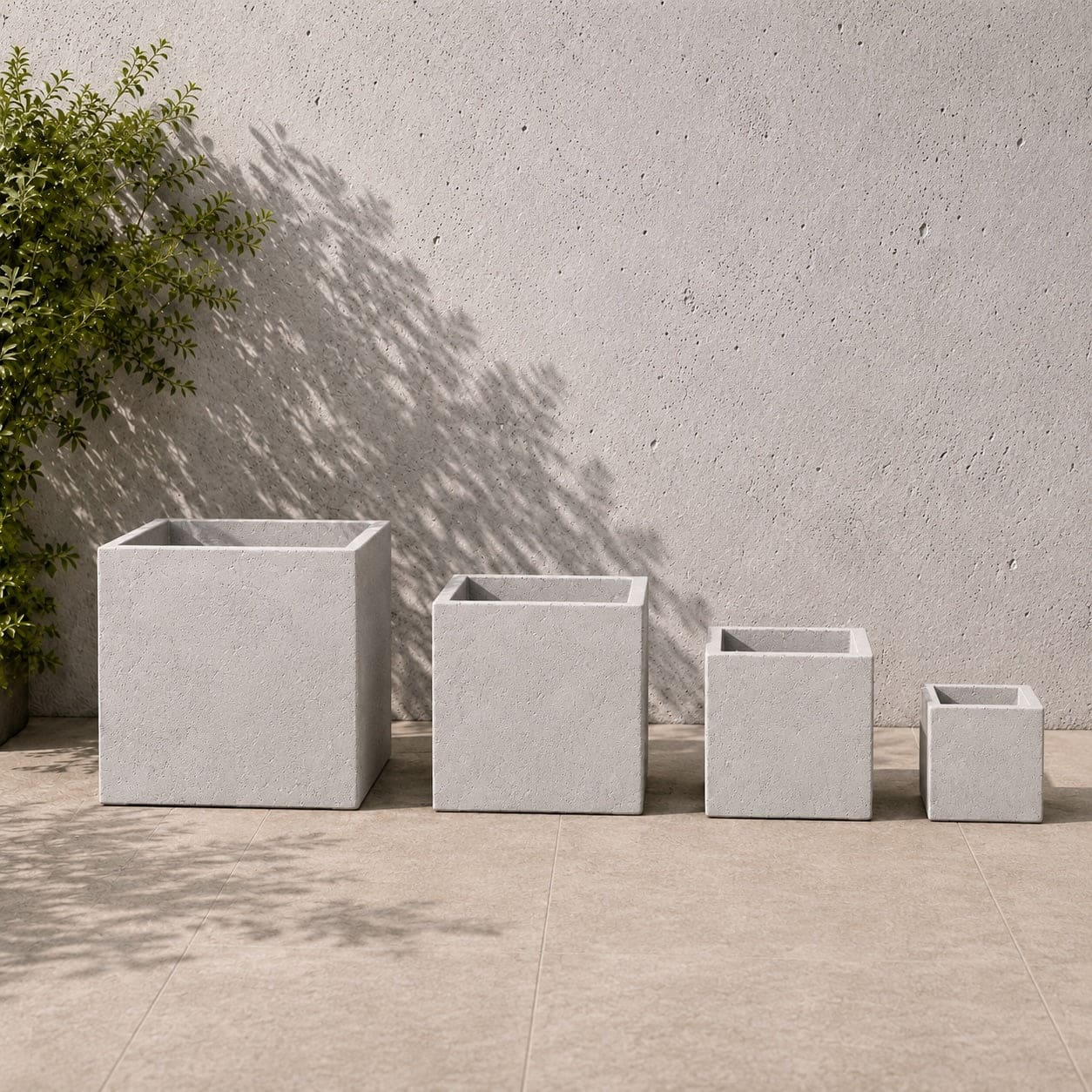 Cubrosa | Set Of 4 - Truffle – Concrete Square Planters Set – Cube Plant Pots Nest
