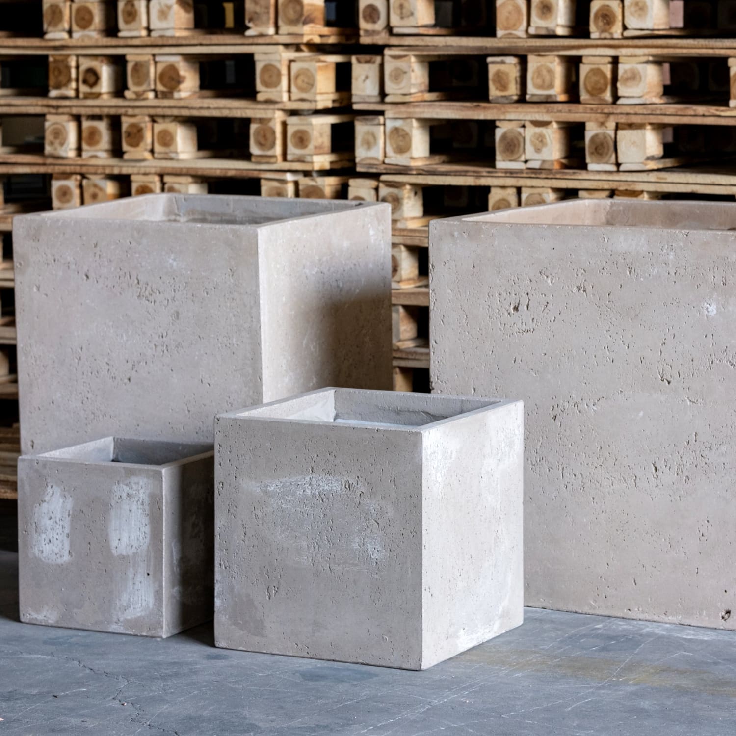 Cubrosa | Set Of 4 - Truffle – Concrete Square Planters Set – Cube Plant Pots Nest