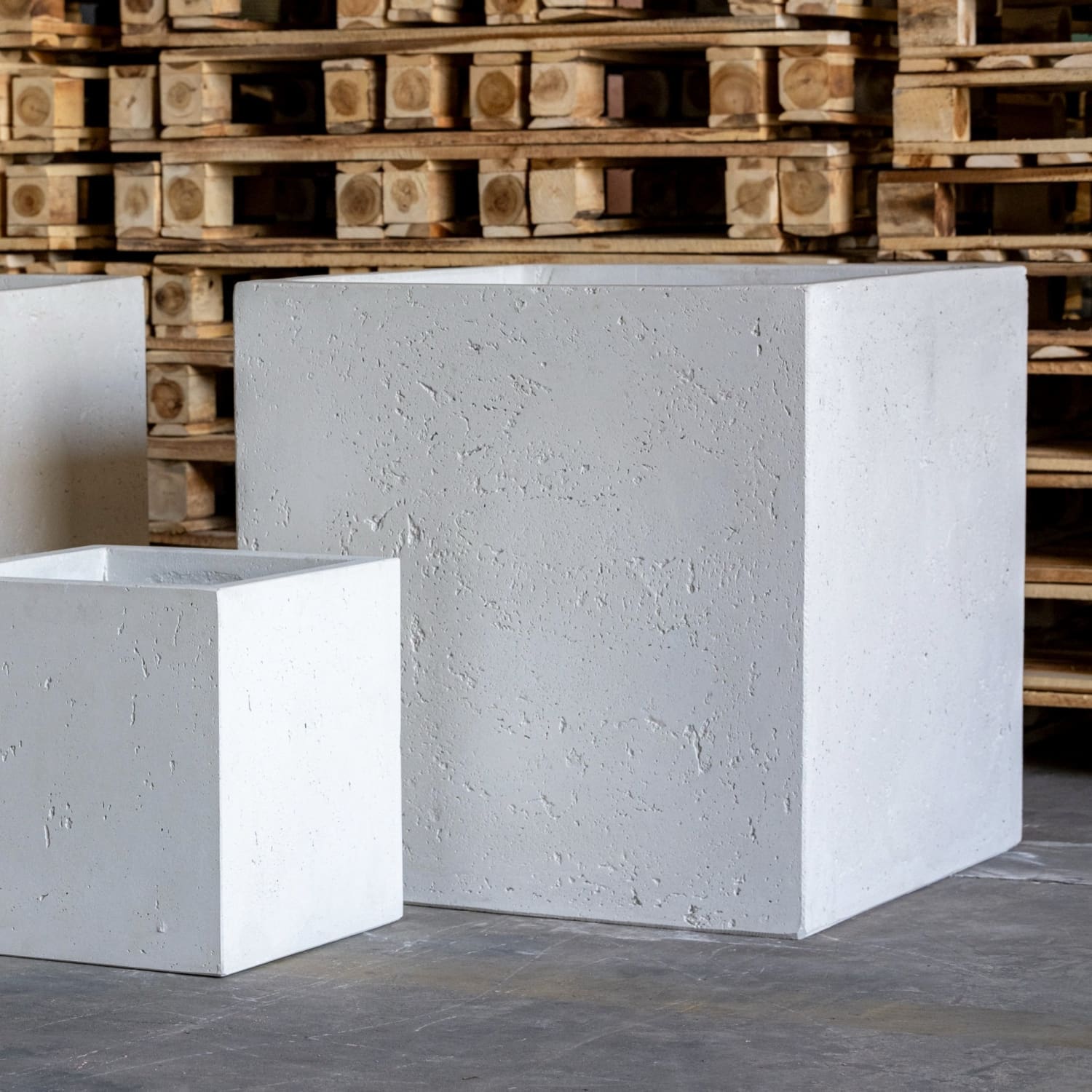 White textured cube planters.