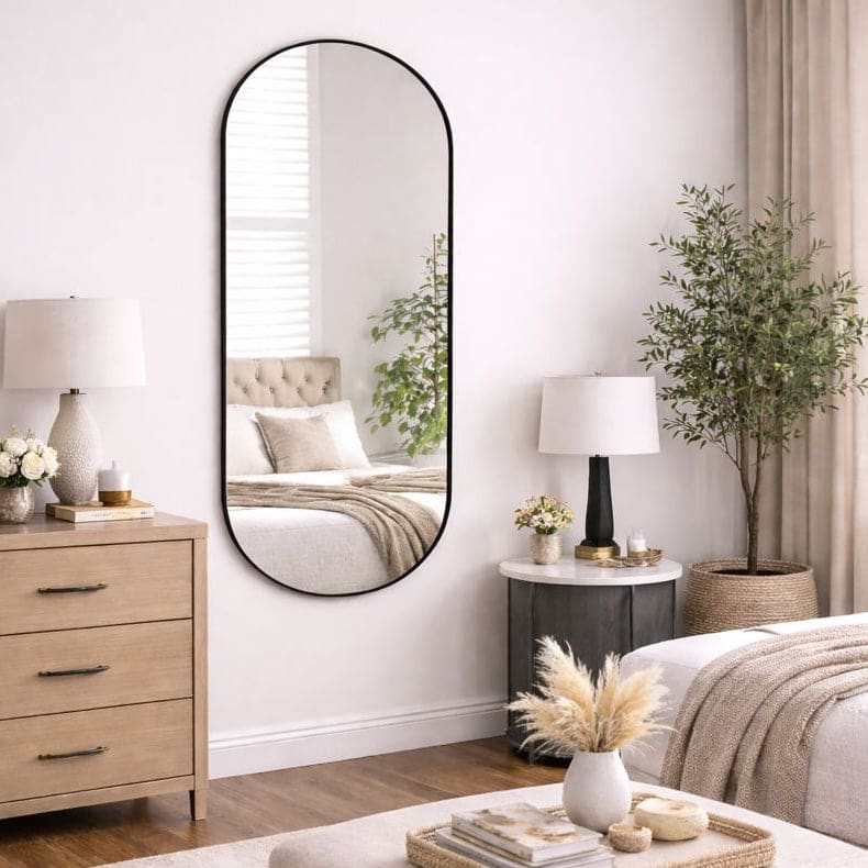 Emi - Full Length Black Metal Runway Oval Mirror - 150cm x 60cm