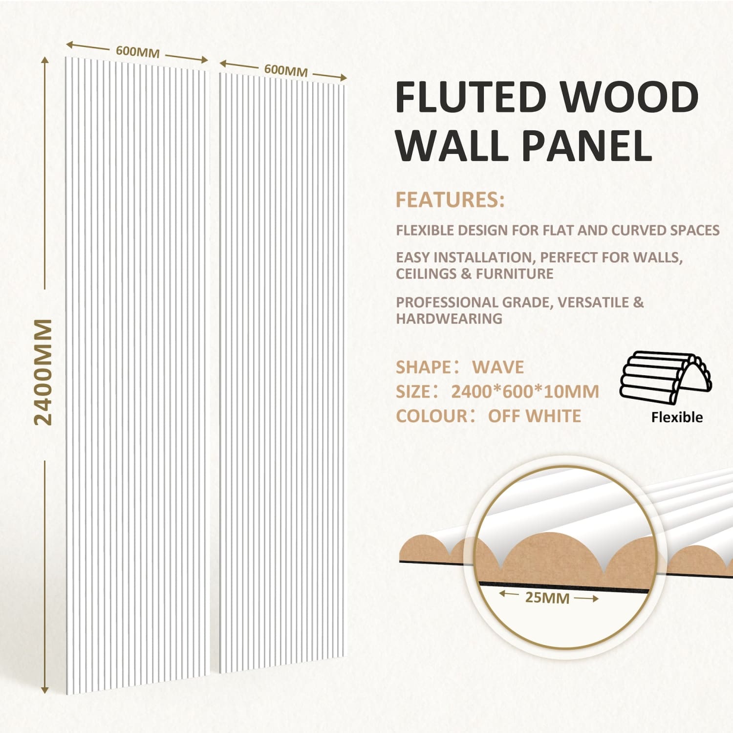 Large Fluted Wall Panels in DIY Primed - Ready To Paint