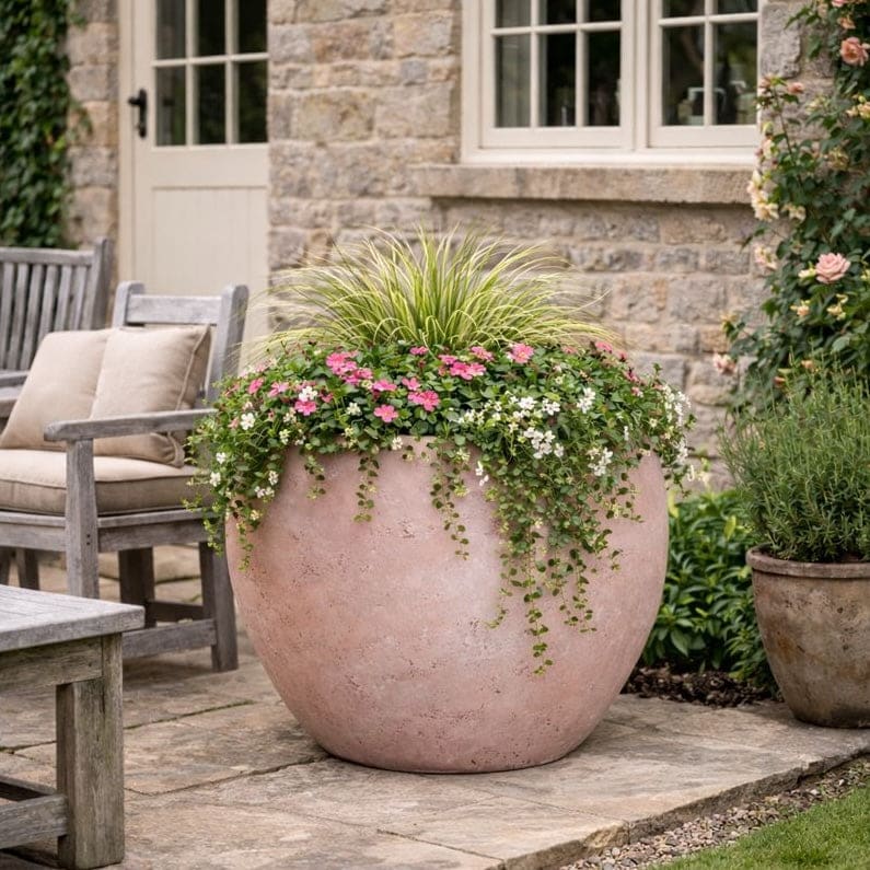 Orbello | Blushstone – 70cm Extra Large Concrete Sphere Planter – 207L Round Plant Pot