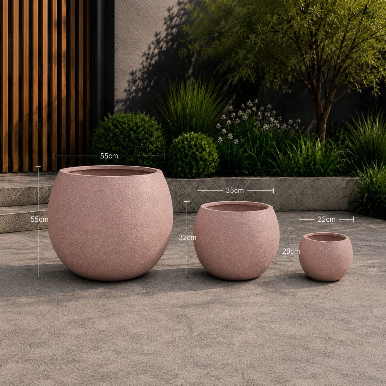 Orbello | Set Of 3 - Blushstone – Concrete Sphere Planter Set – Round Orbs Plant Pot Nest