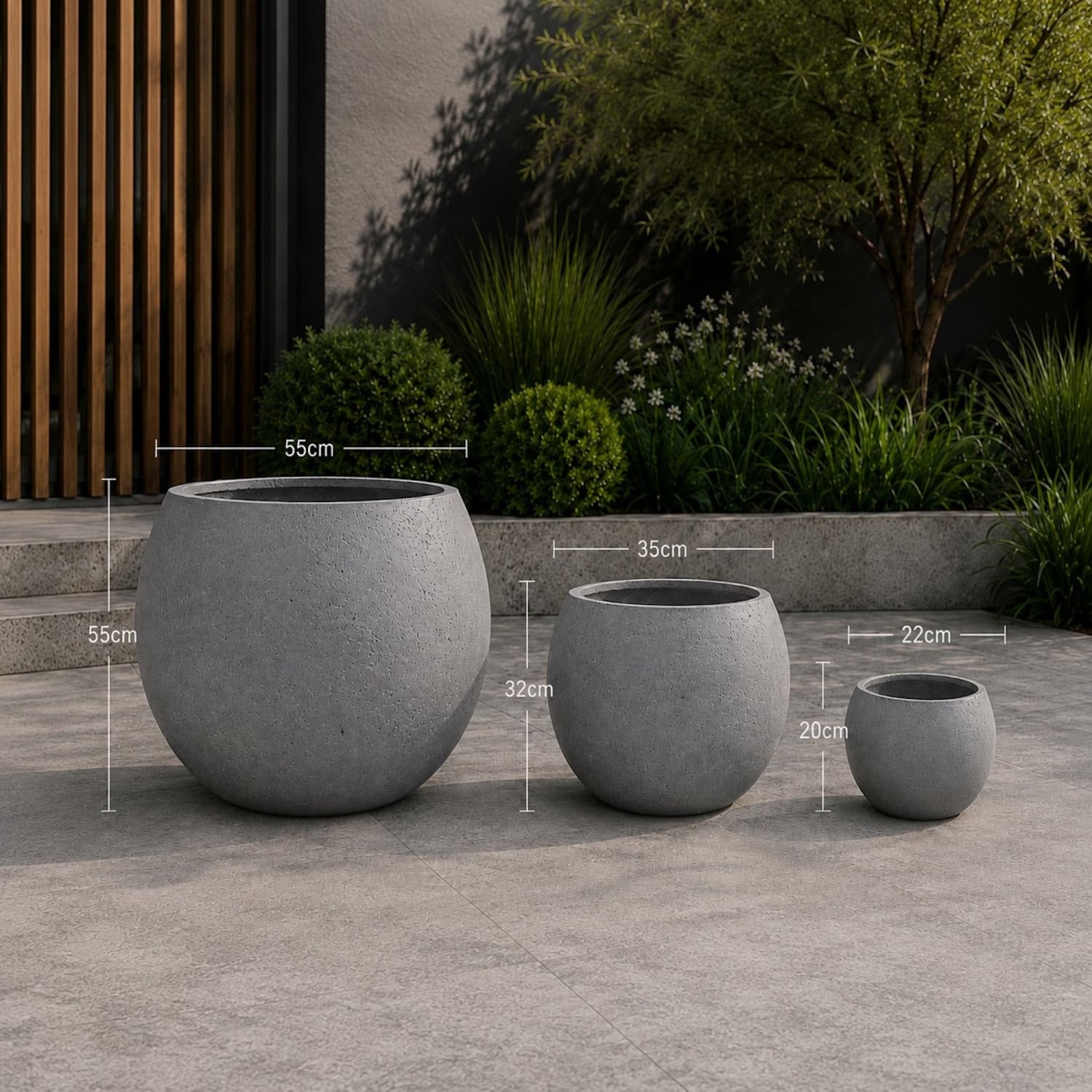 Orbello | Set Of 3 - Onyx Dusk – Concrete Sphere Planter Set – Round Orbs Plant Pot Nest