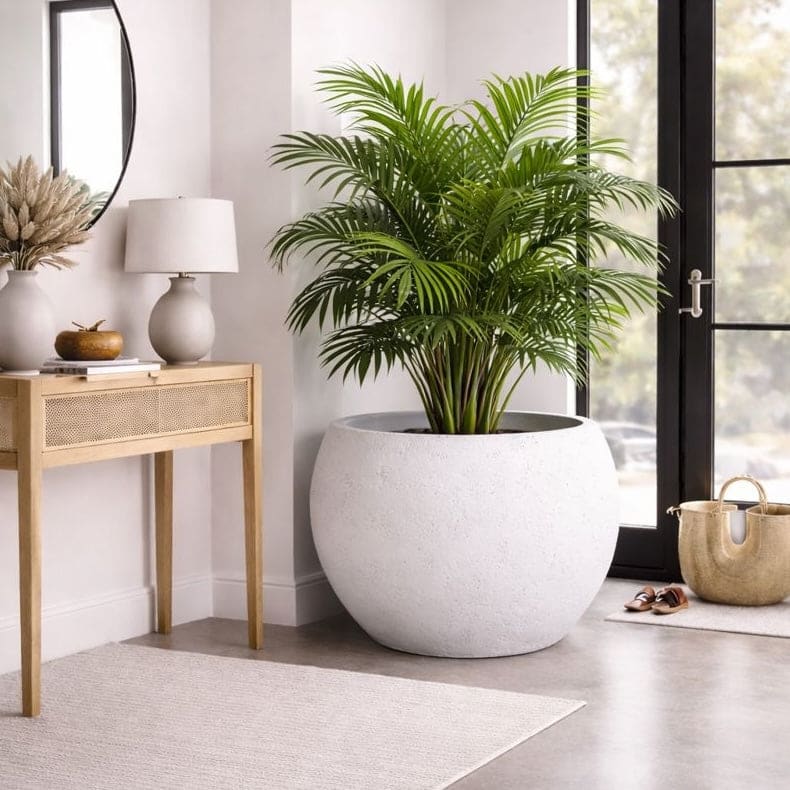 Orbello | White Mist – 70cm Extra Large Concrete Sphere Planter – 207L Round Plant Pot