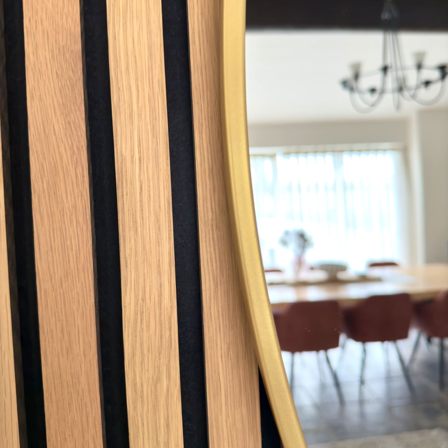 Wood slat wall panel.