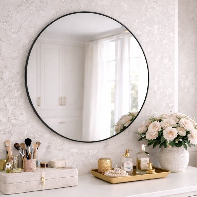 Rei - Round Black Metal Circle Mirror - 70cm x 70cm