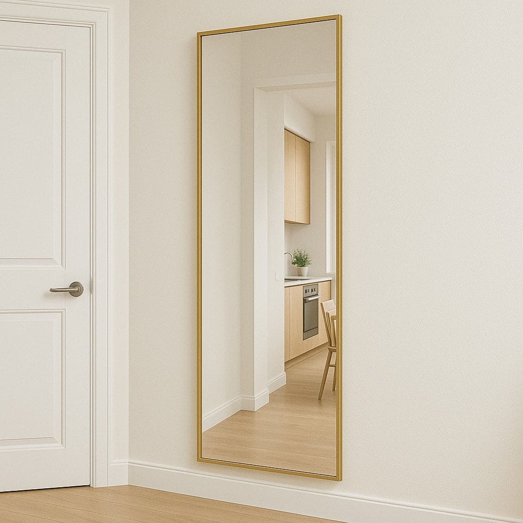 Gold-framed full-length mirror