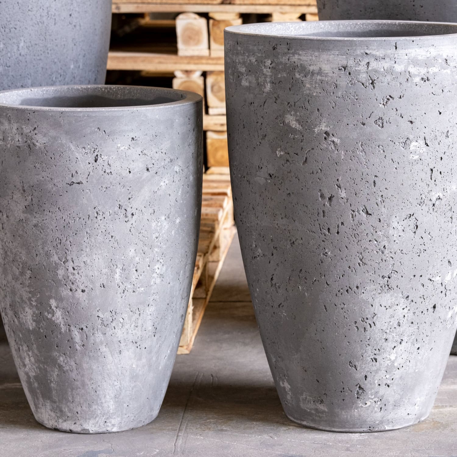Gray concrete planters.