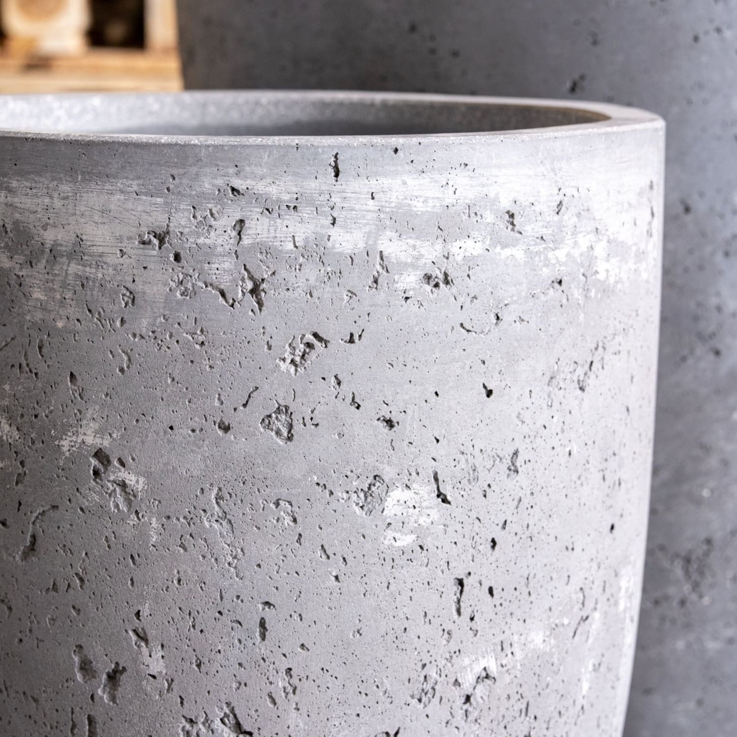 Gray textured concrete planter.