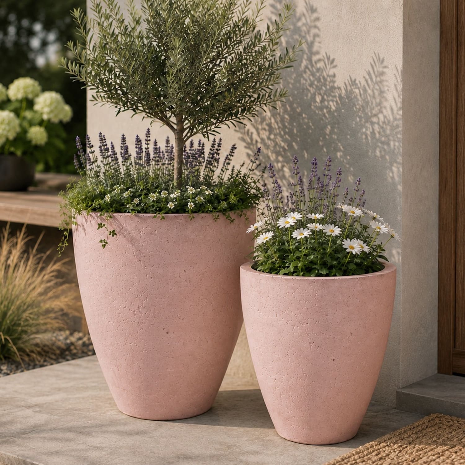 Vessara | Set Of 2 - Blushstone – Concrete Vase Planter Set – Vase Plant Pot Nest