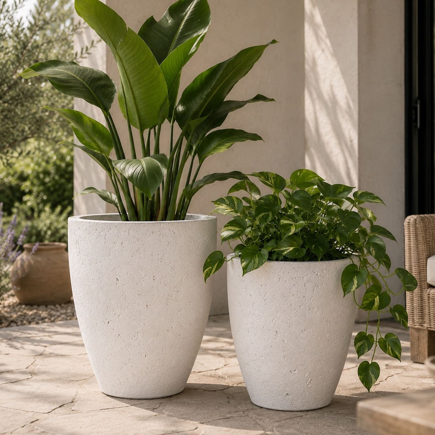 Vessara | Set Of 2 - White Mist – Concrete Vase Planter Set – Vase Plant Pot Nest