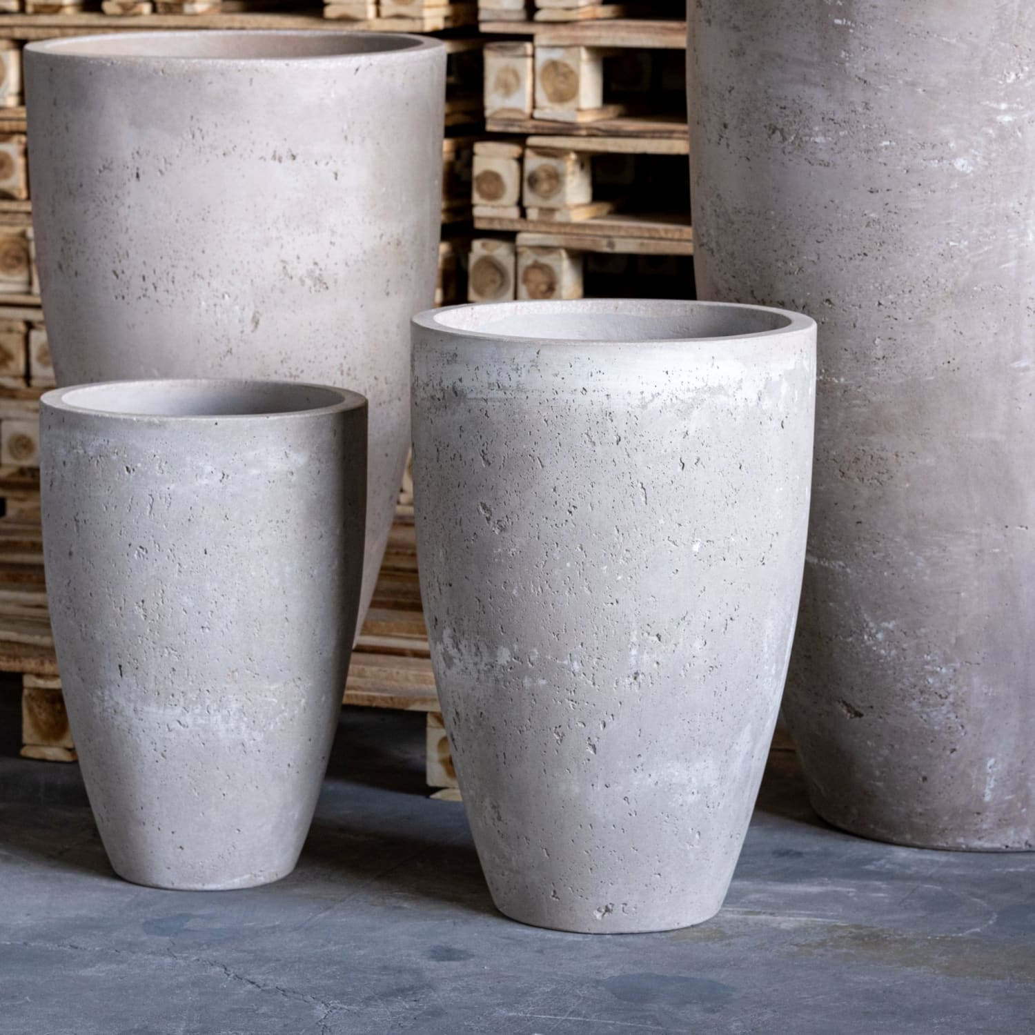 Gray concrete planters.