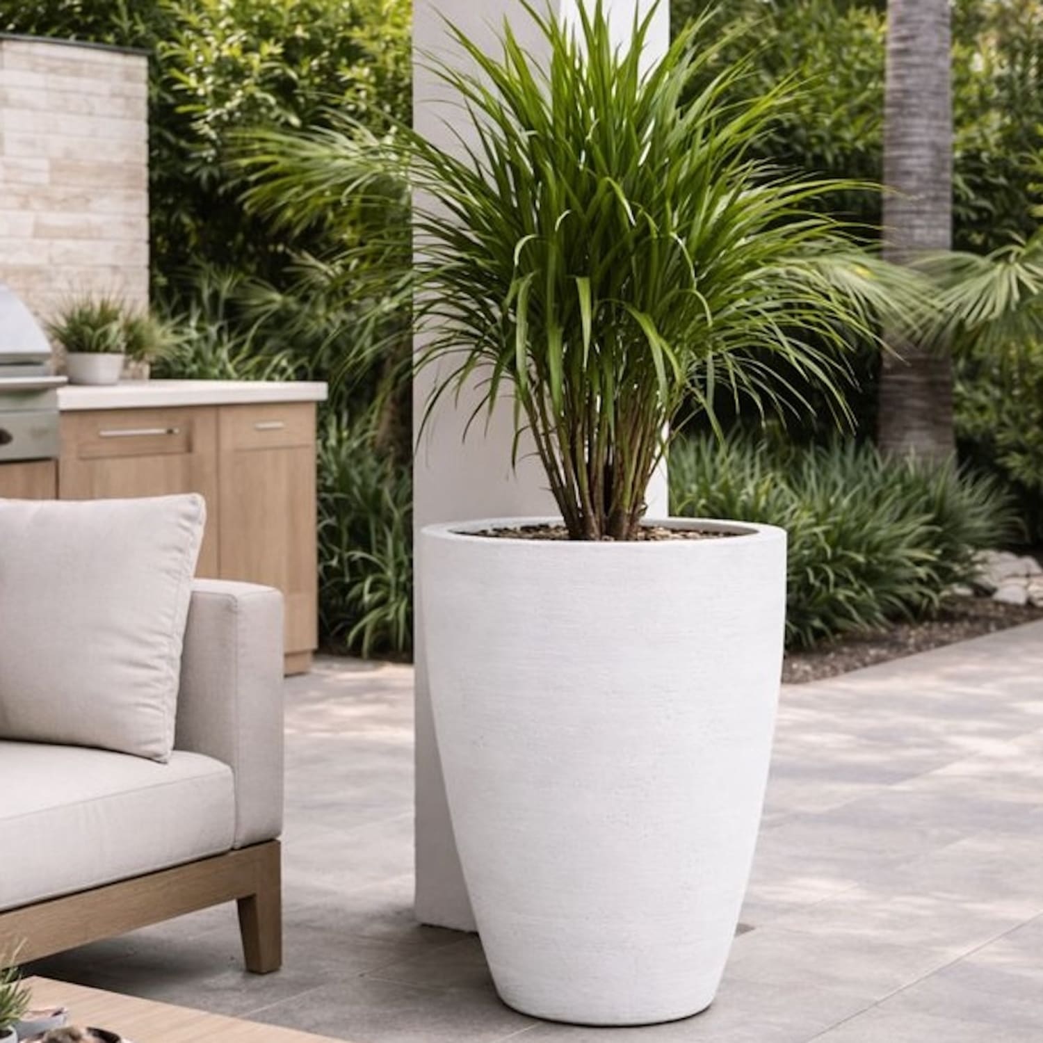 Tall White Vase Planter for Trees  100cm Concrete Pot for Indoors & Gardens