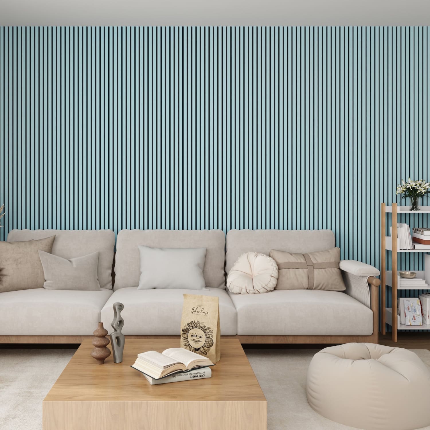 Acoustic Wall Panels in Baby Blue with Black Backing
