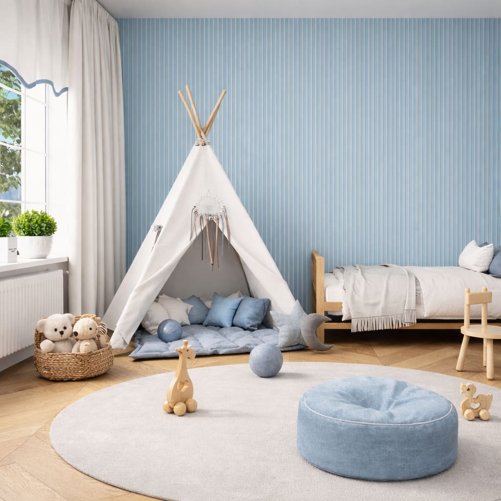 Acoustic Wall Panels in Baby Blue with White Backing