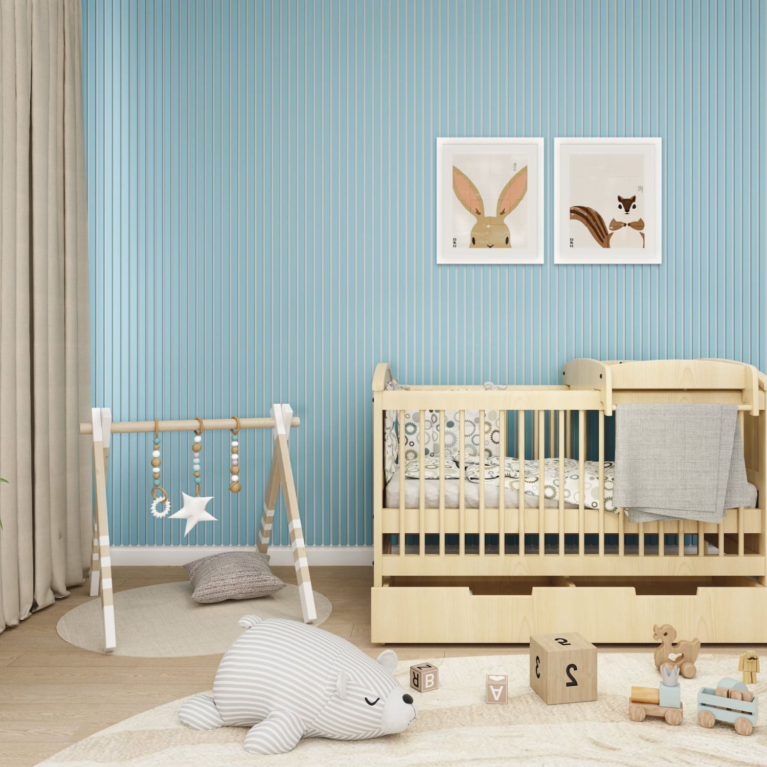 Acoustic Wall Panels in Baby Blue with White Backing