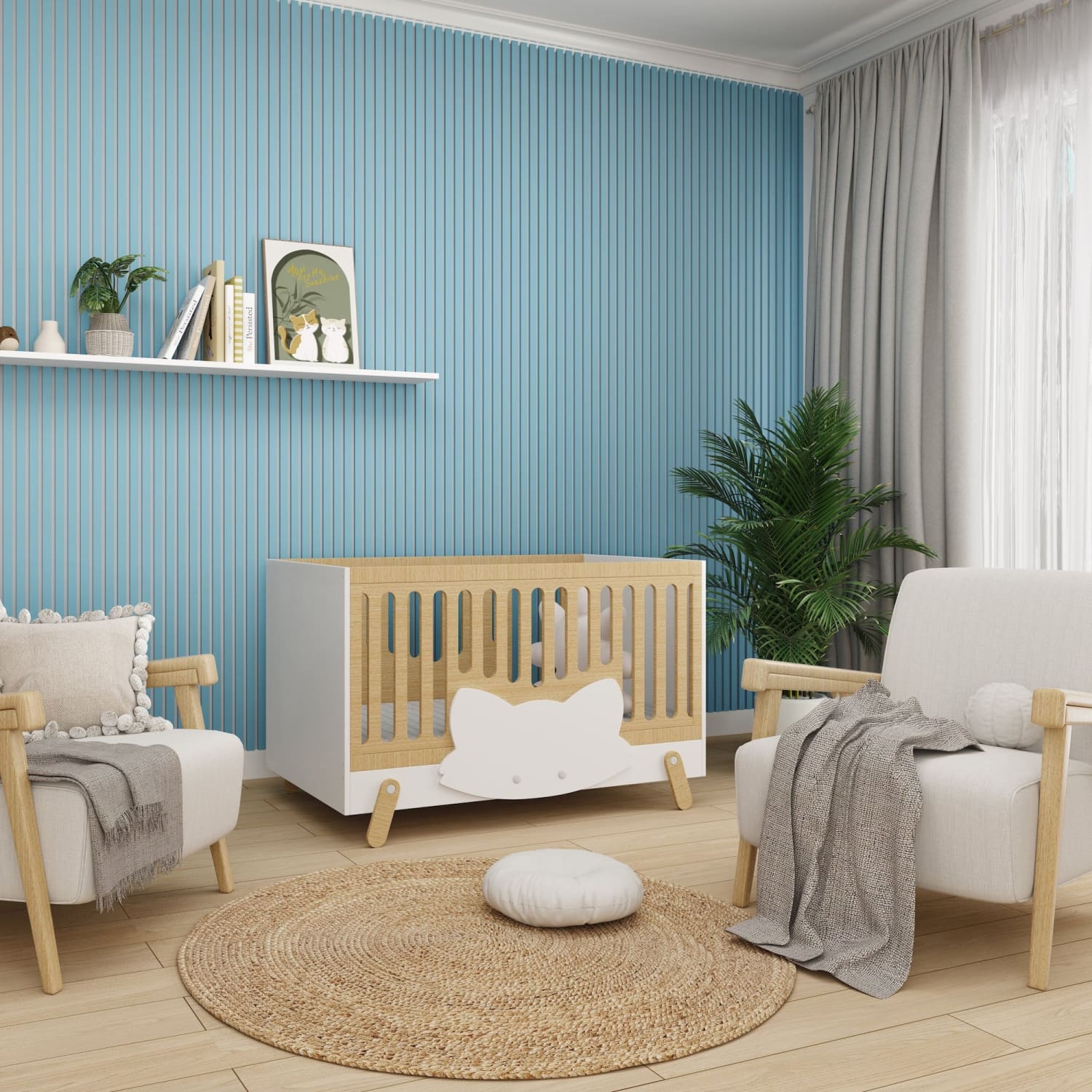 Acoustic Wall Panels in Baby Blue with White Backing