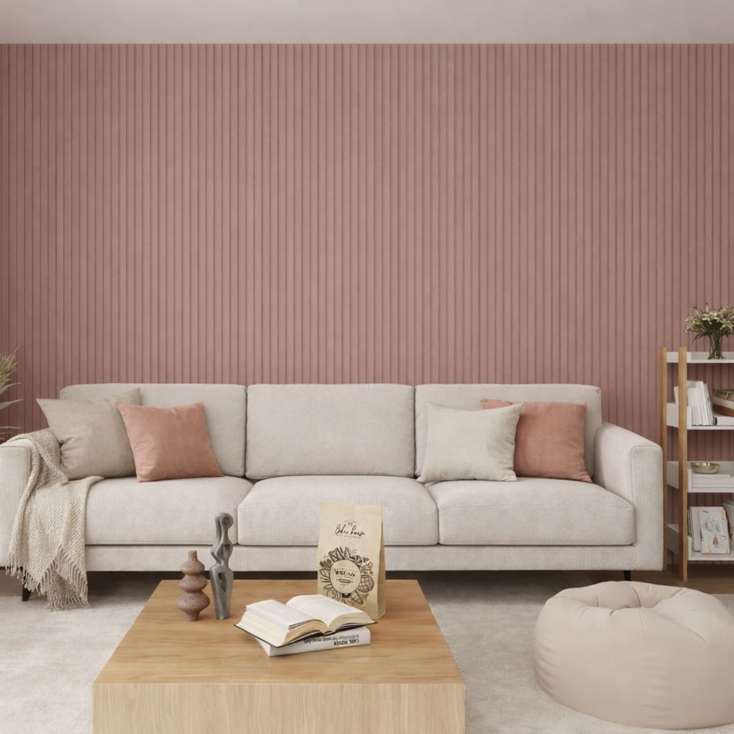 Acoustic Wall Panels in Dusky Pink with White Backing