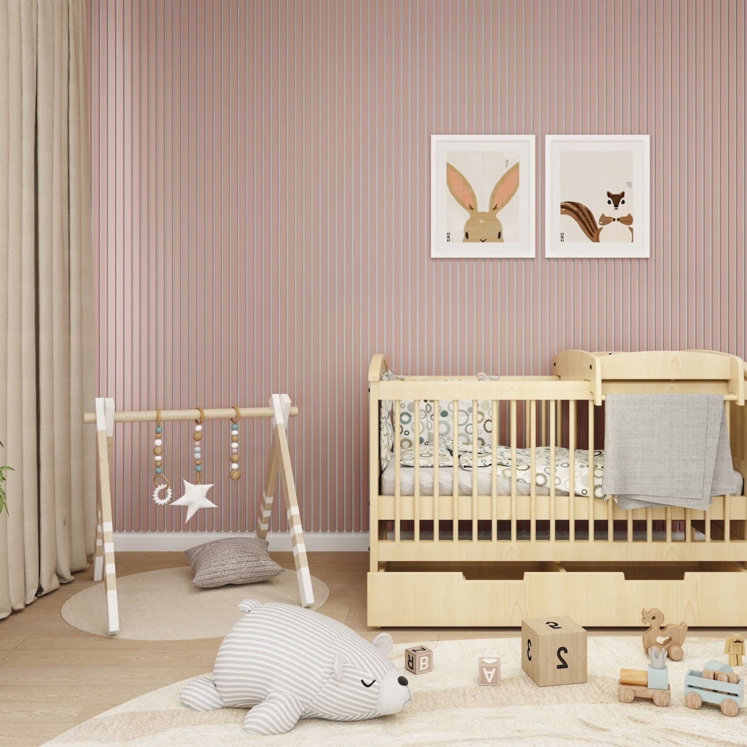 Acoustic Wall Panels in Dusky Pink with White Backing