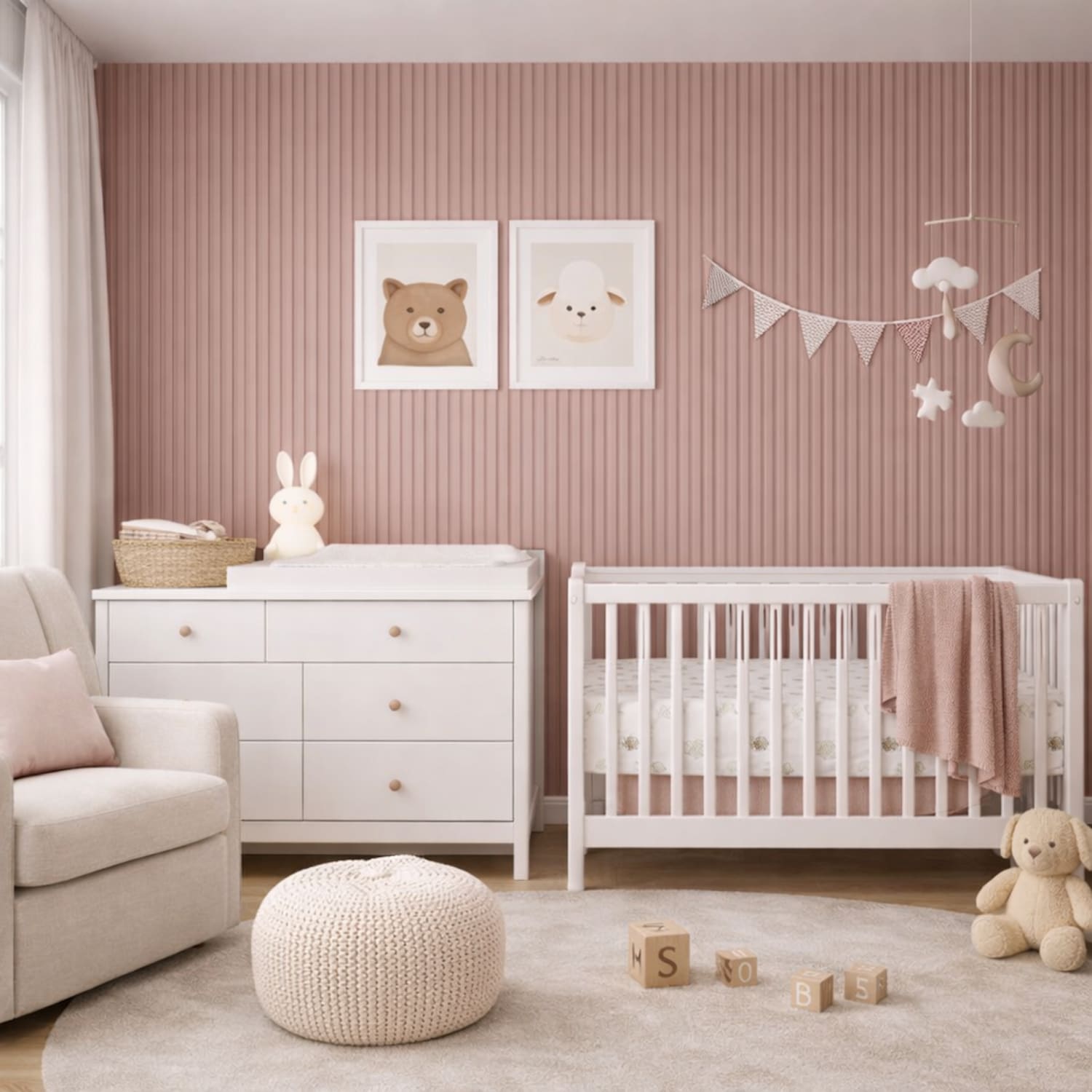 Acoustic Wall Panels in Dusky Pink with White Backing