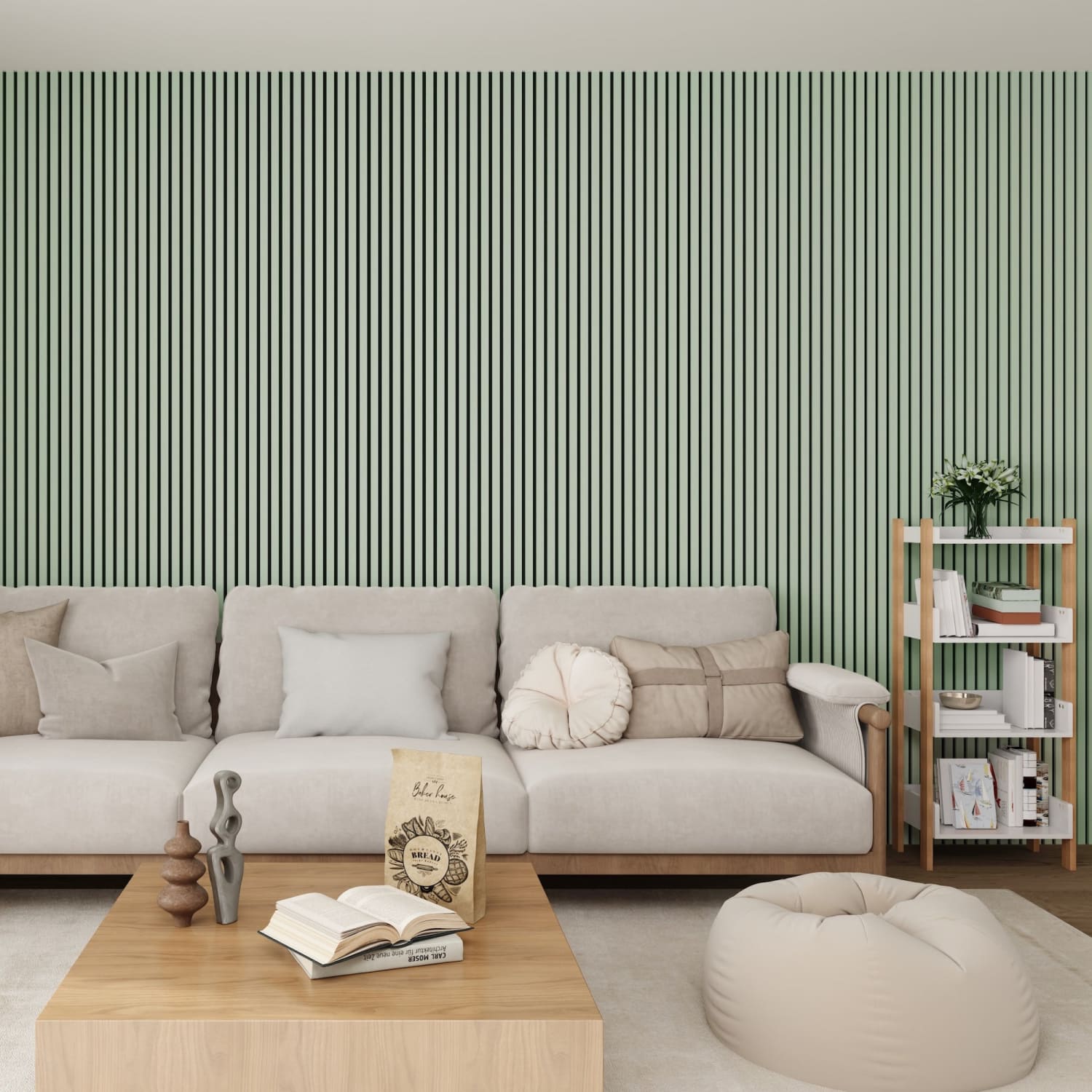 Acoustic Wall Panels in Pastel Green with Black Backing