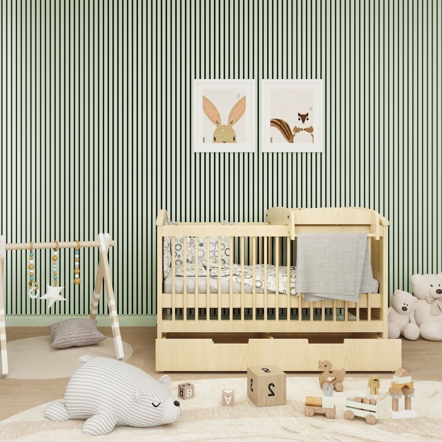 Acoustic Wall Panels in Pastel Green with Black Backing