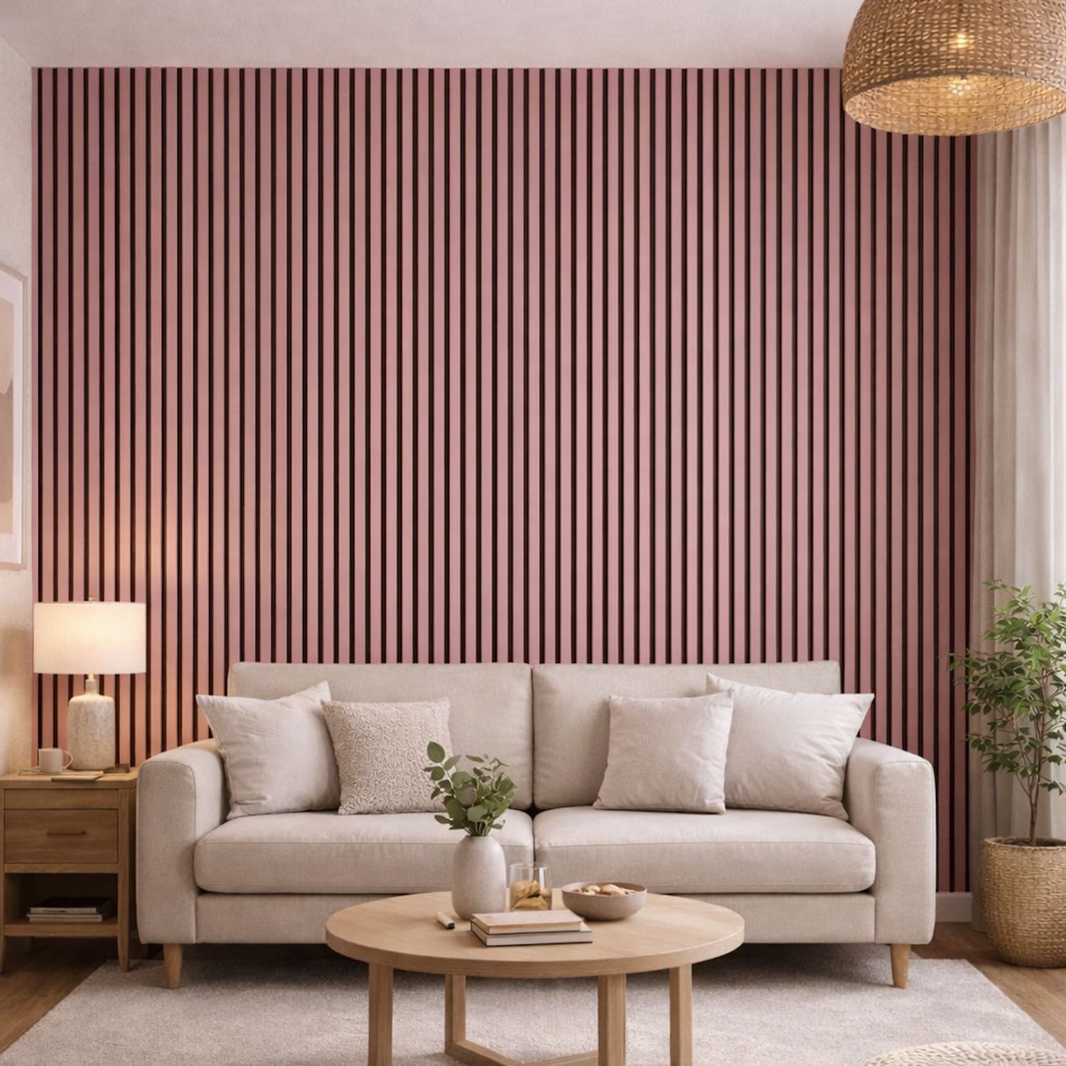 Petal Pink Acoustic Wall Panels | Pink Slatted Panels with Black Felt ...